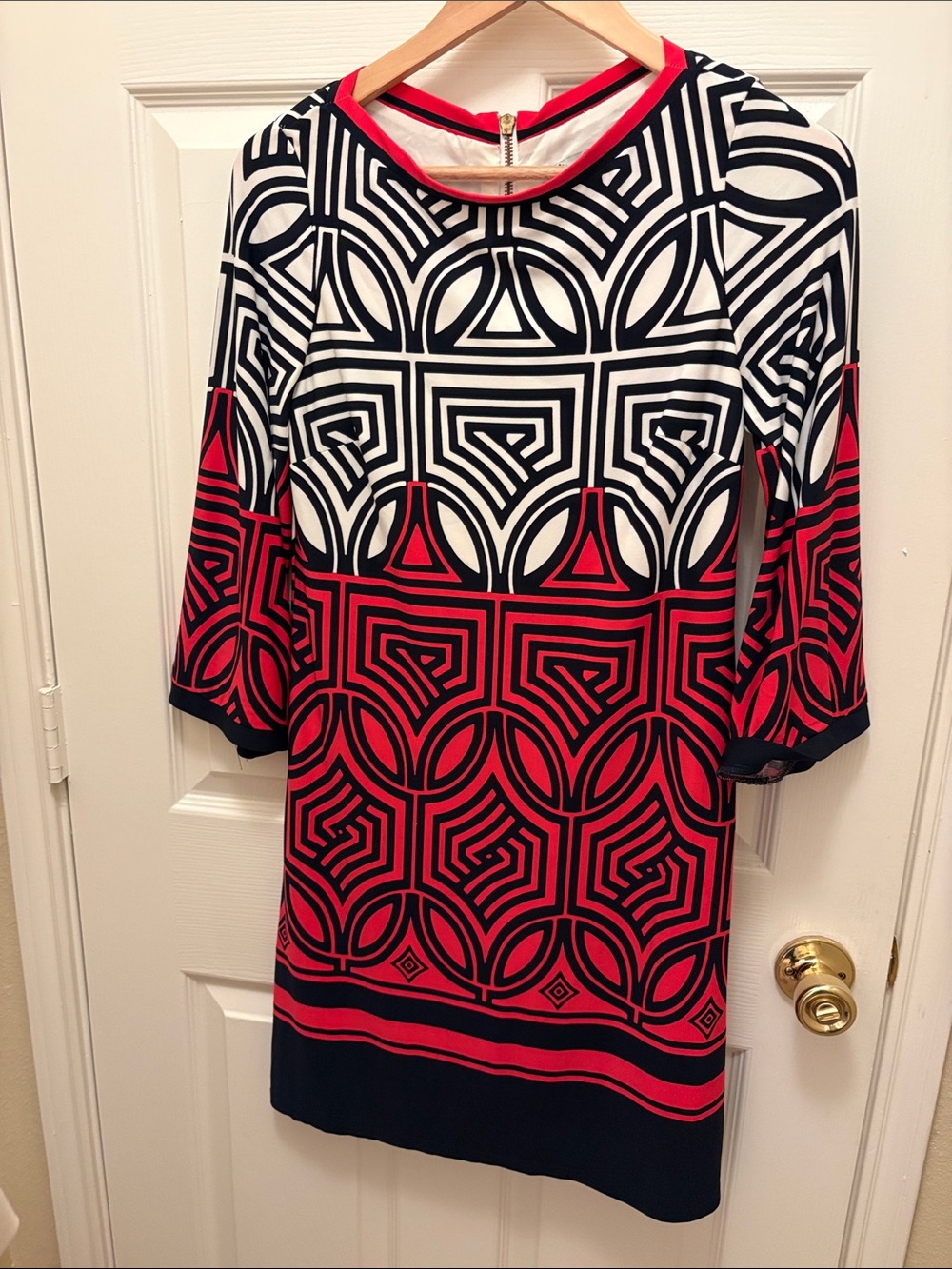 Eliza J Red, Black & White Geometric Midi Dress A159